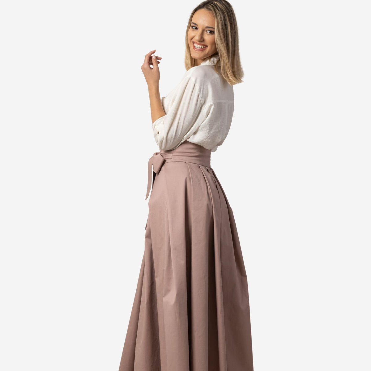 Peony Dusty Rose High Waist Cotton Skirt