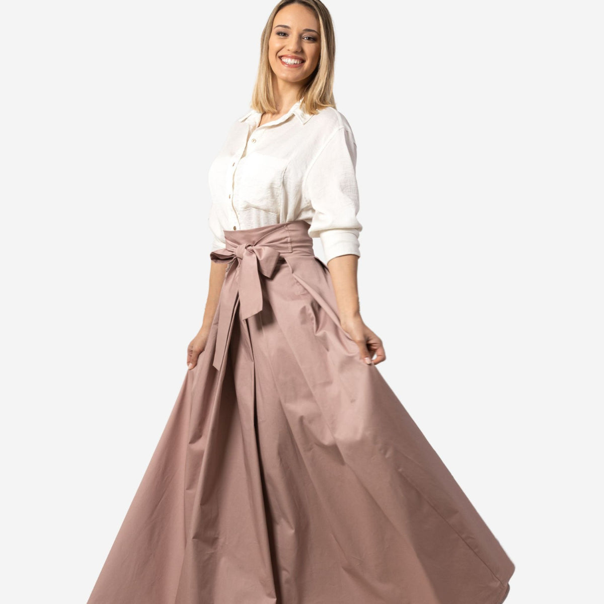 Peony Dusty Rose High Waist Cotton Skirt
