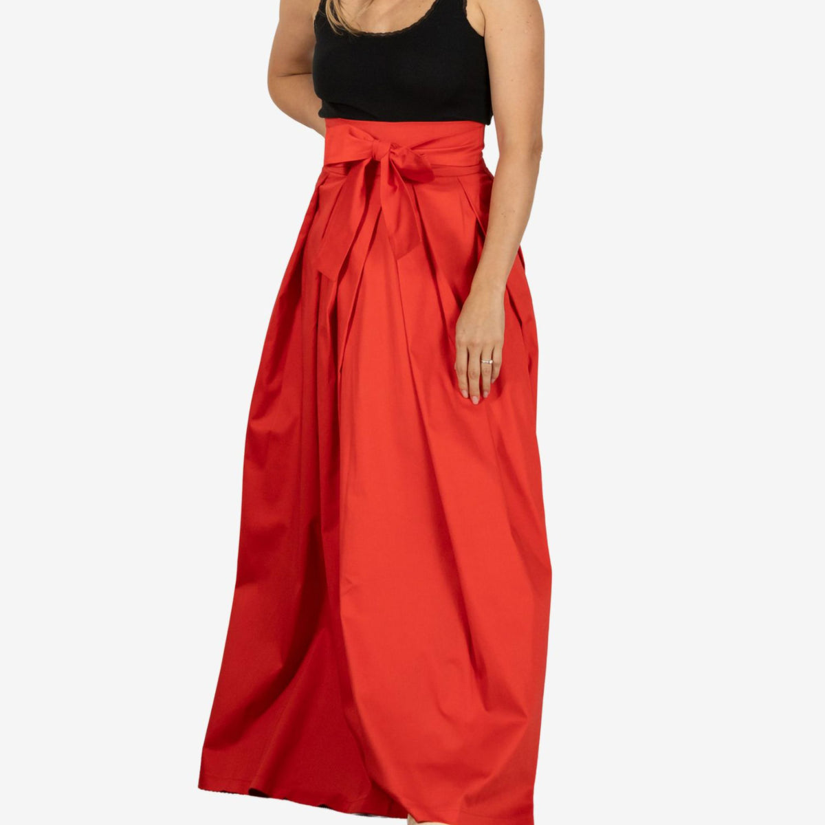 Peony Red High Waist Cotton Skirt