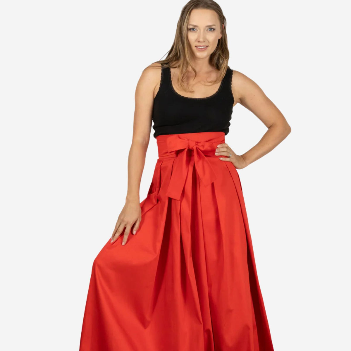 Peony Red High Waist Cotton Skirt