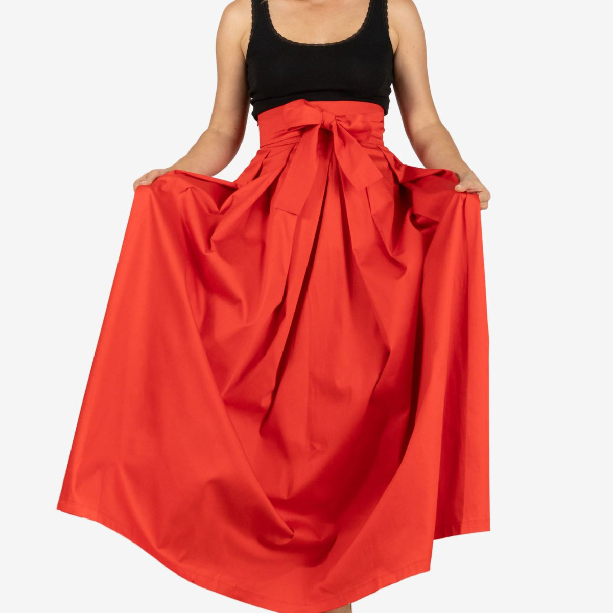 Peony Red High Waist Cotton Skirt