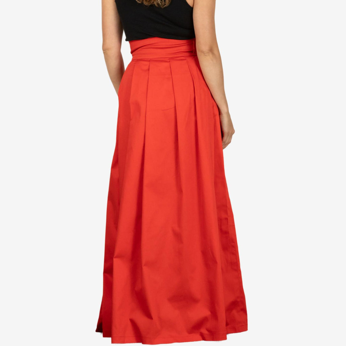 Peony Red High Waist Cotton Skirt