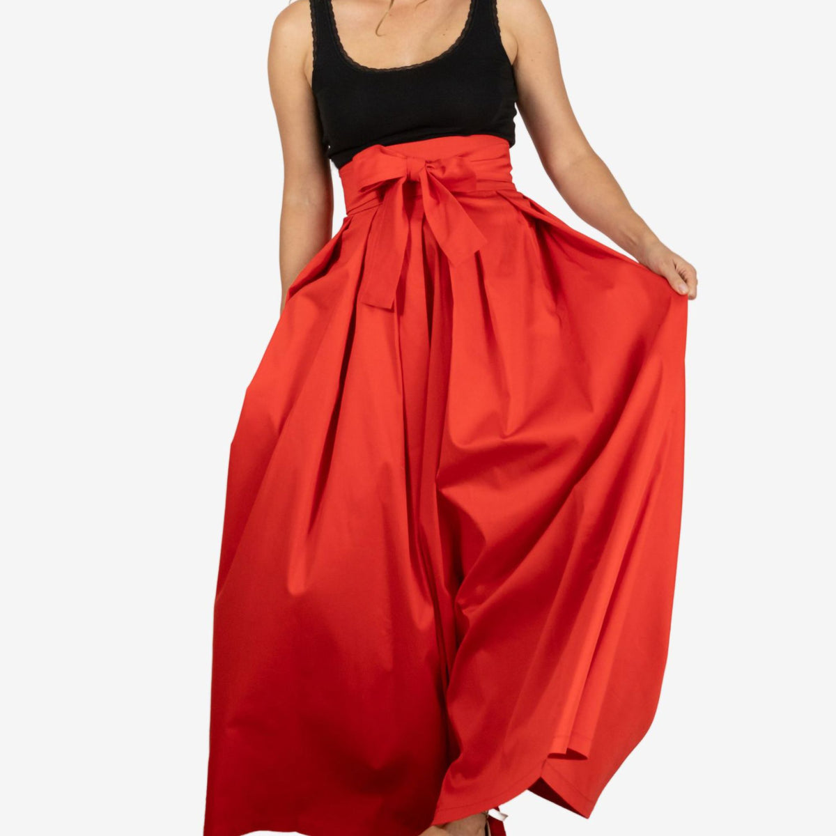 Peony Red High Waist Cotton Skirt