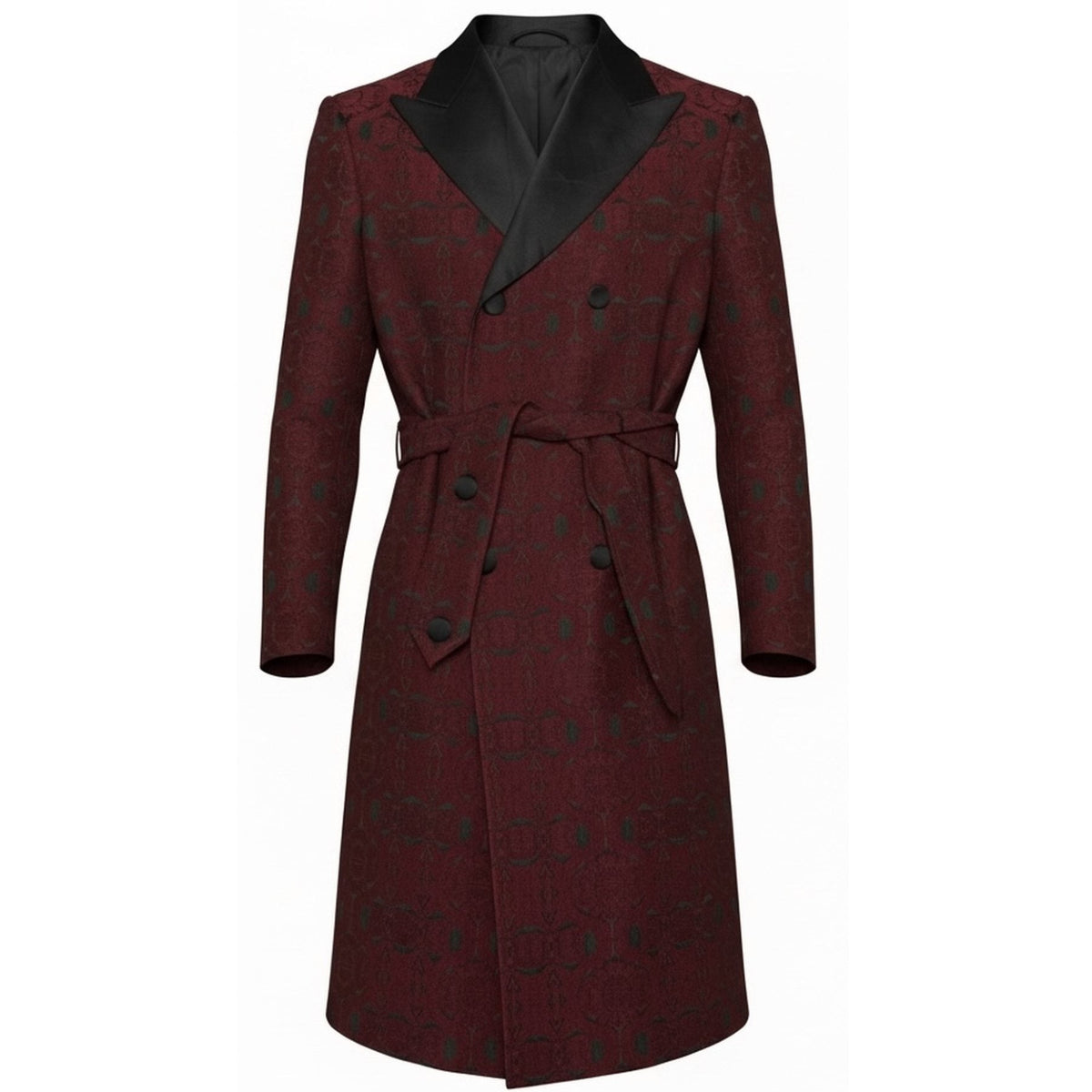 Burgundy Jacquard Tuxedo Long Jacket