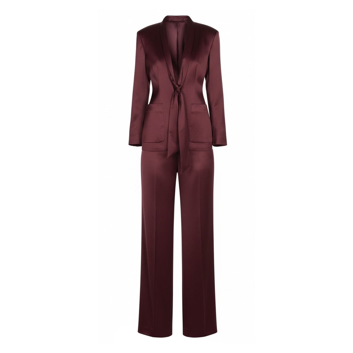 Burgundy Silk Tie-Front Suit