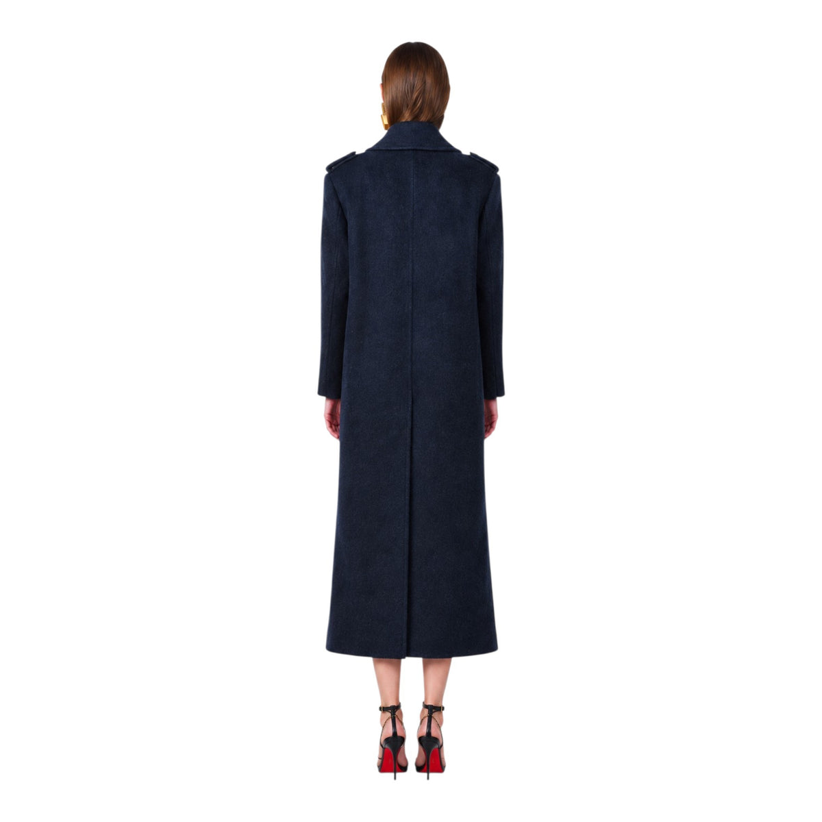 ZHYUN.K blue Poseidon coat, back view worn by model, women's designer outerwear, buy at DOORS NYC