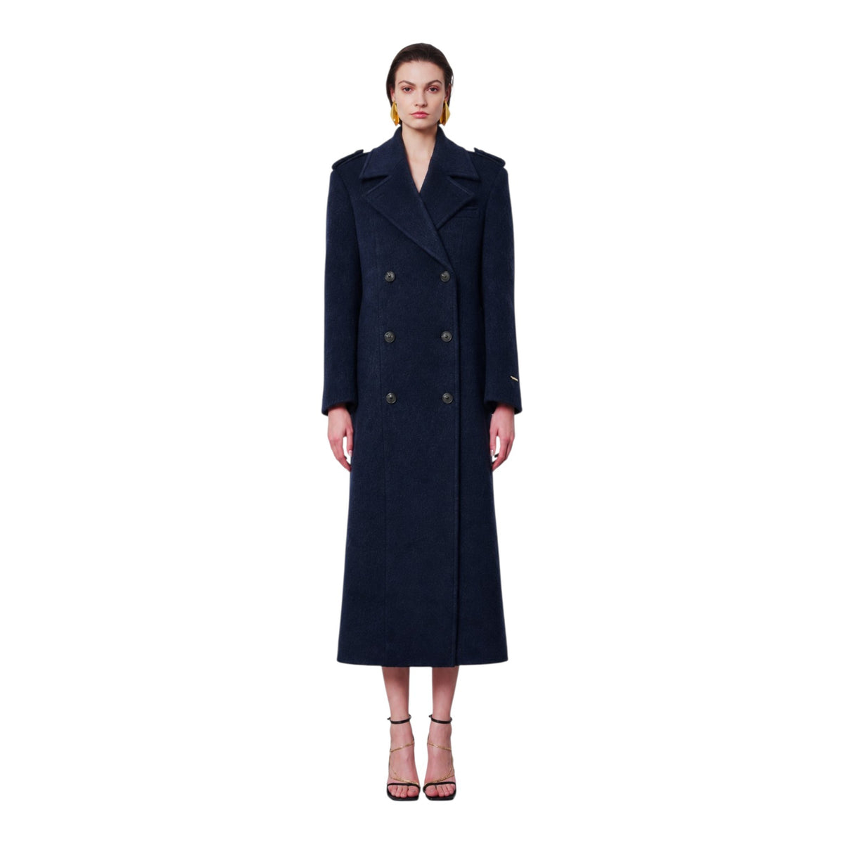 ZHYUN.K blue Poseidon coat, front view worn by model, women's designer outerwear, buy at DOORS NYC