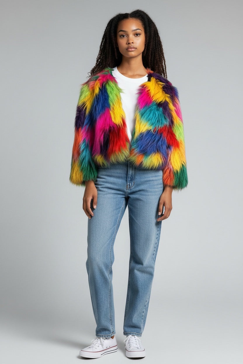Multicolored Faux Fur Shrug