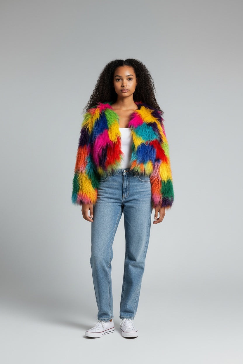 Multicolored Faux Fur Shrug