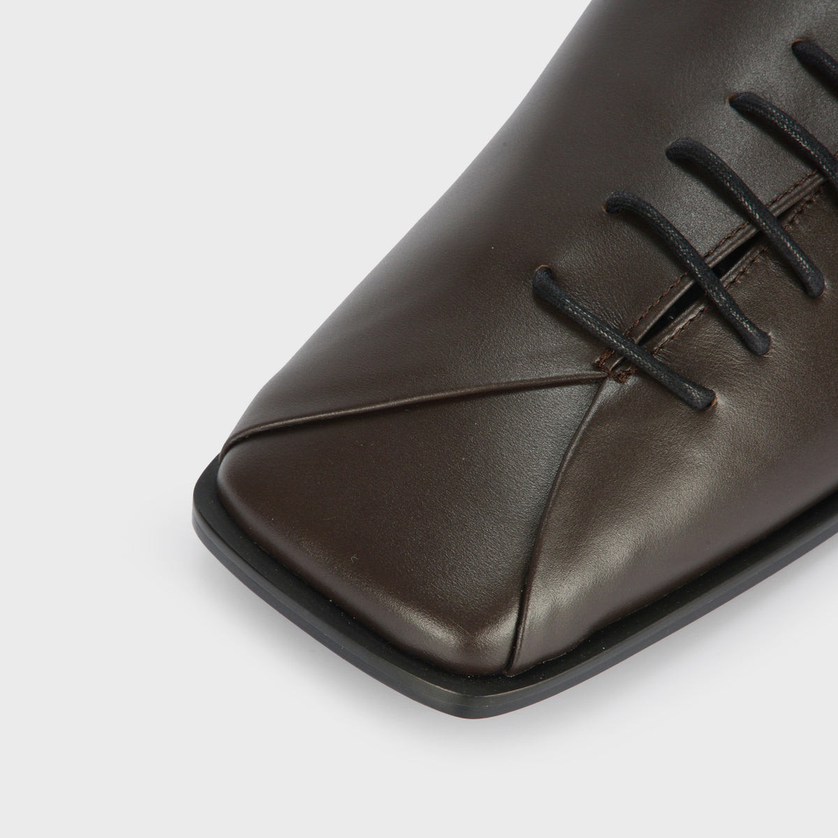 Brown Square-Toe Lace-Up Leather Flats