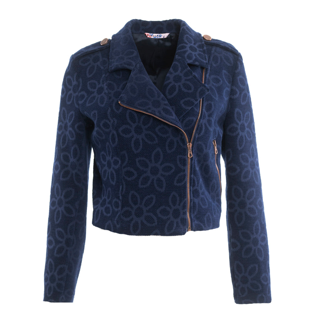 Bloom Dark Blue Velvet Biker Jacket