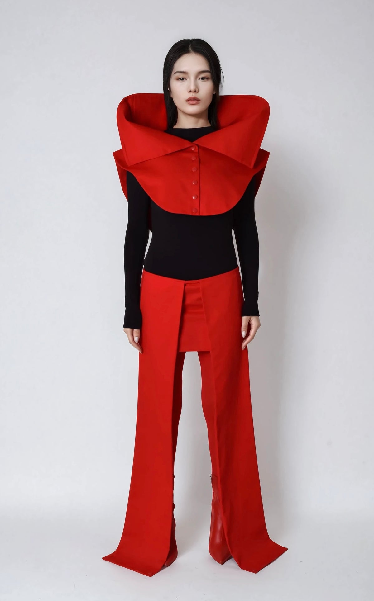 TANIA ORELLANA - Aura Cape | Red PR Sample at DOORS NYC PR showroom