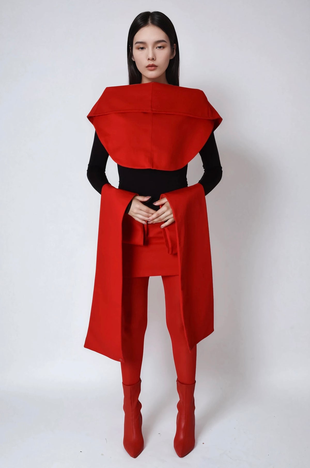 TANIA ORELLANA - Aura Cape | Red PR Sample at DOORS NYC PR showroom
