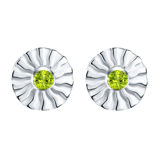 Silver Aura Stud Earrings with Diamond & Peridot
