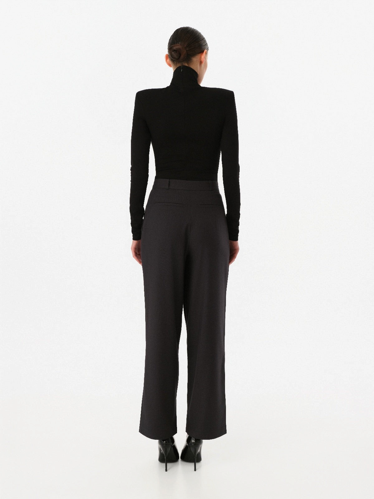 DAR ANN STUDIO black structured high-neck top, alternate view, women's long-sleeve top, buy at DOORS NYC