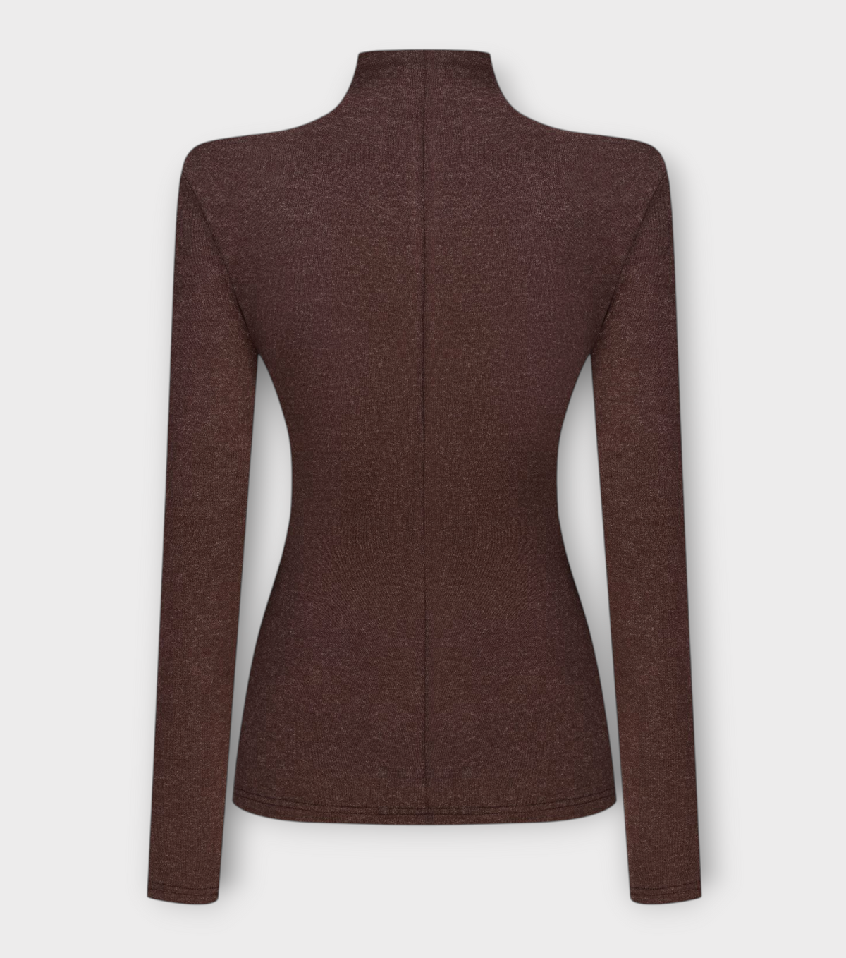 DAR ANN STUDIO brown turtleneck top, full look, women's long-sleeve top, buy at DOORS NYC