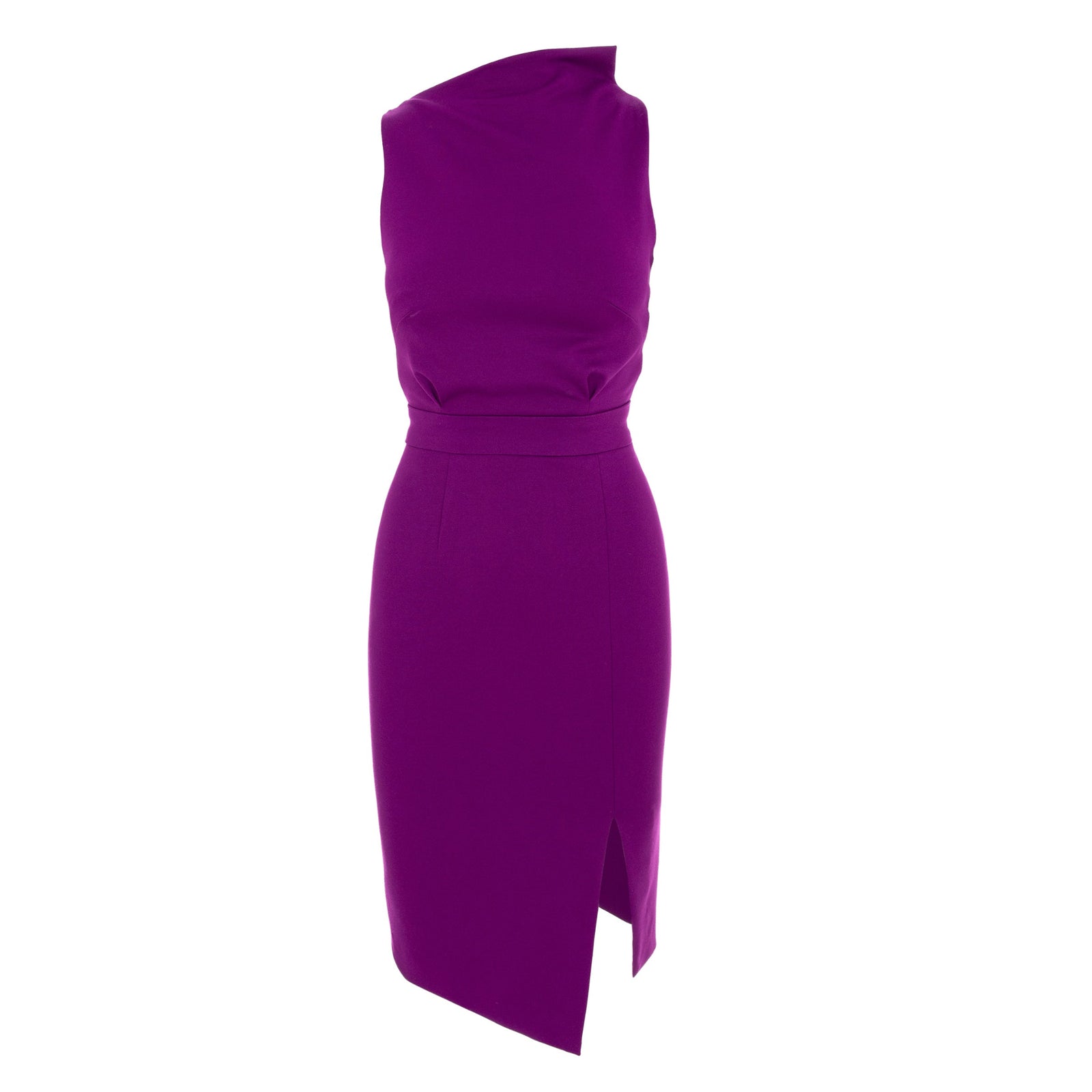 Purple one-shoulder dress on a white background