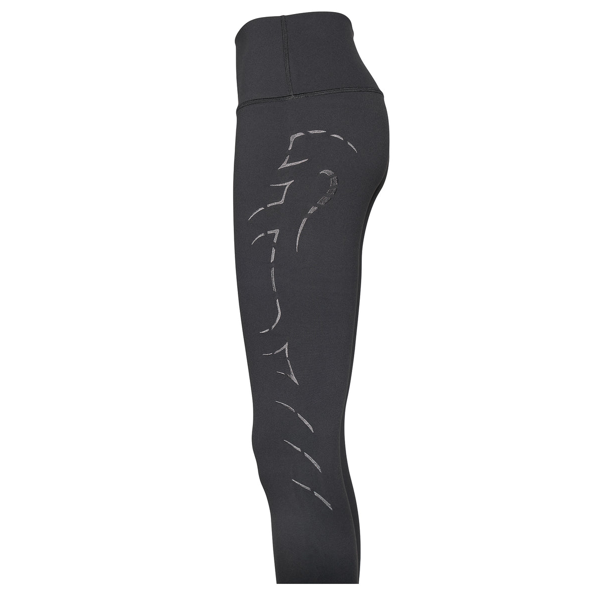 Black leggings with white abstract design on a white background