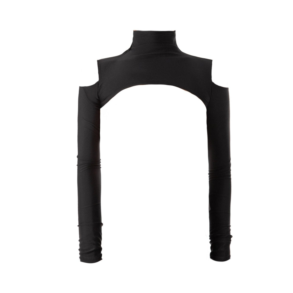 Black turtleneck top on a white background