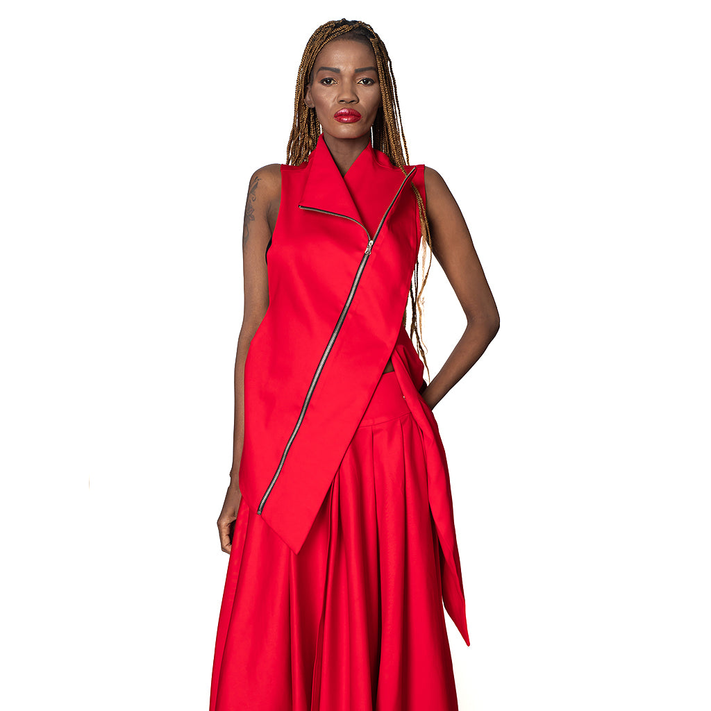 METAMORPHOZA -  Red Sleeveless Vest PR Sample | DOORS NYC PR showroom