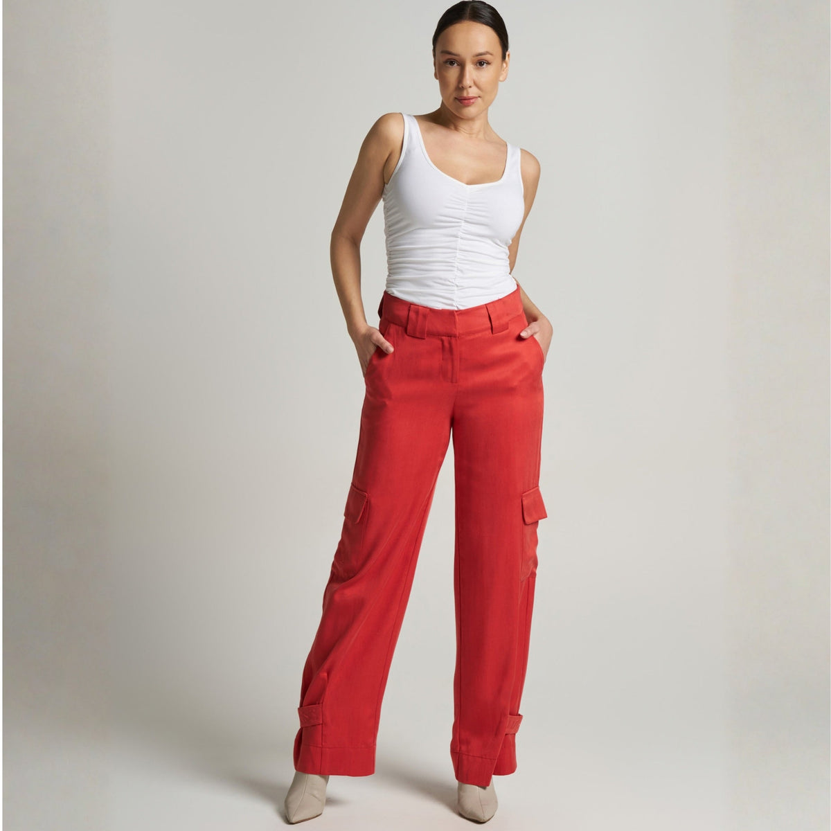 LIZ SKORSIS - Rena Cargo Pants – Rust, PR Sample at DOORS NYC PR showroom