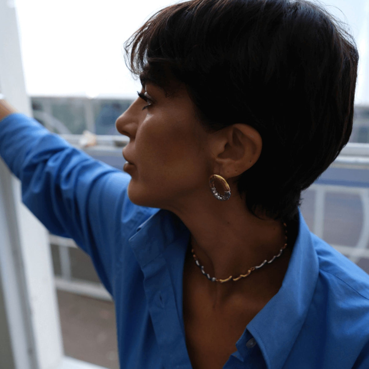 LINYA JEWELRY - Rety Double Color Oval Earrings, buy at DOORS NYC