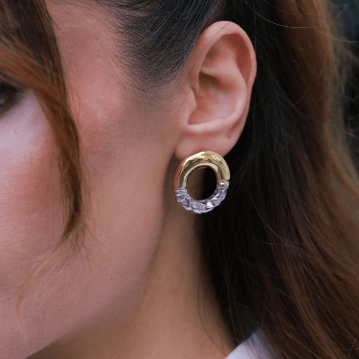 LINYA JEWELRY - Rety Double Color Oval Earrings, buy at DOORS NYC