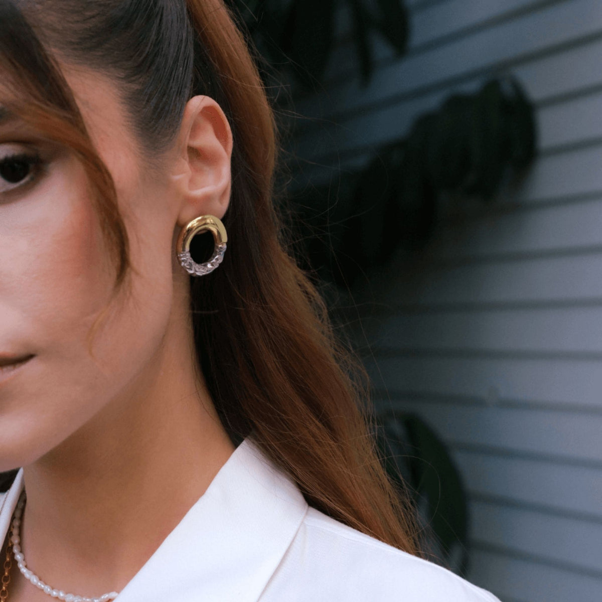 LINYA JEWELRY - Rety Double Color Oval Earrings, buy at DOORS NYC