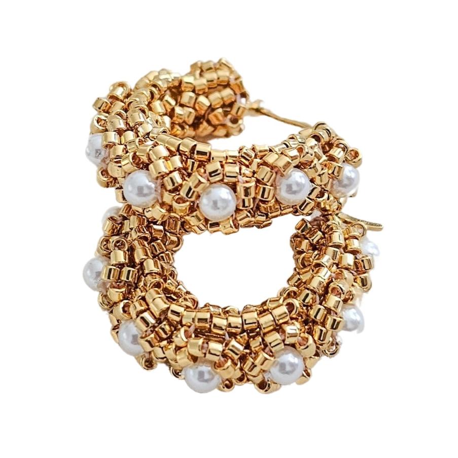 JEANNIERICHARD - Pearl Gold Rosa Mini Hoops, buy at DOORS NYC