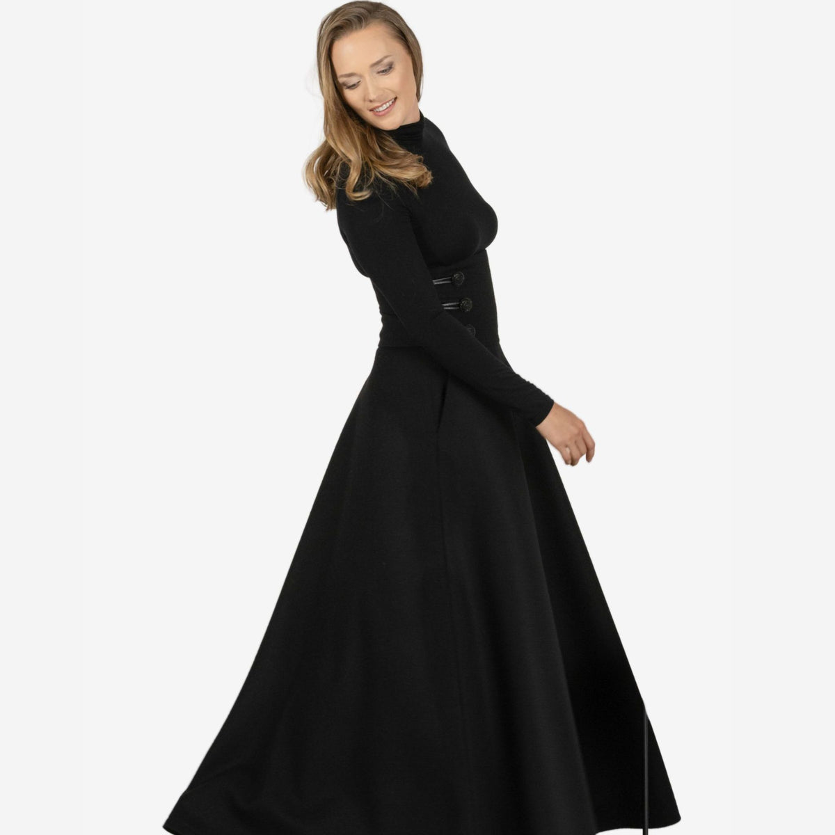 "Rose" Black Wool Maxi Skirt