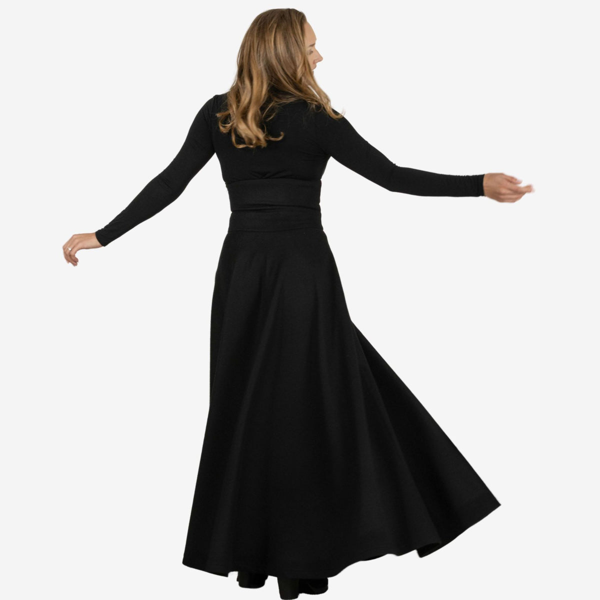 "Rose" Black Wool Maxi Skirt