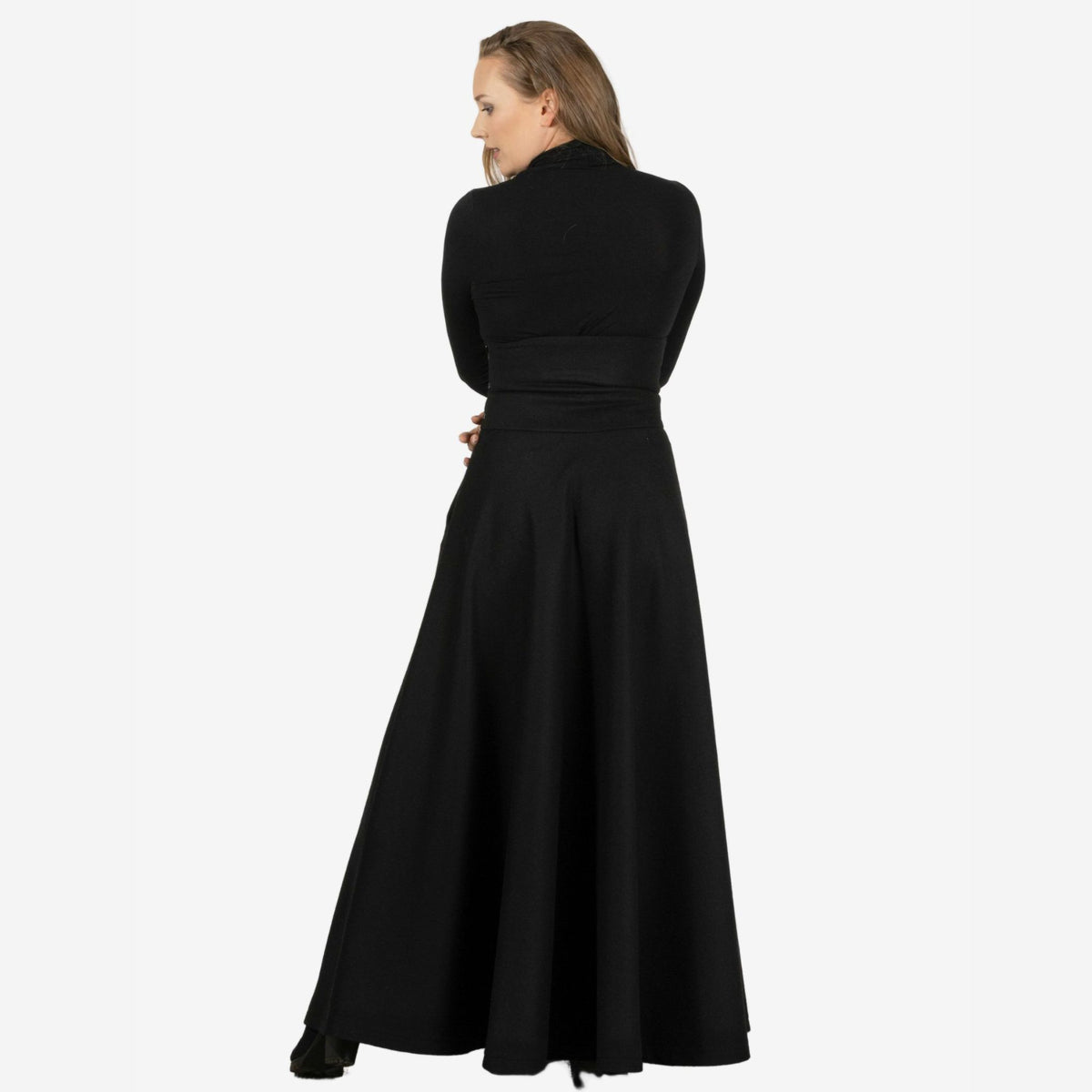 "Rose" Black Wool Maxi Skirt