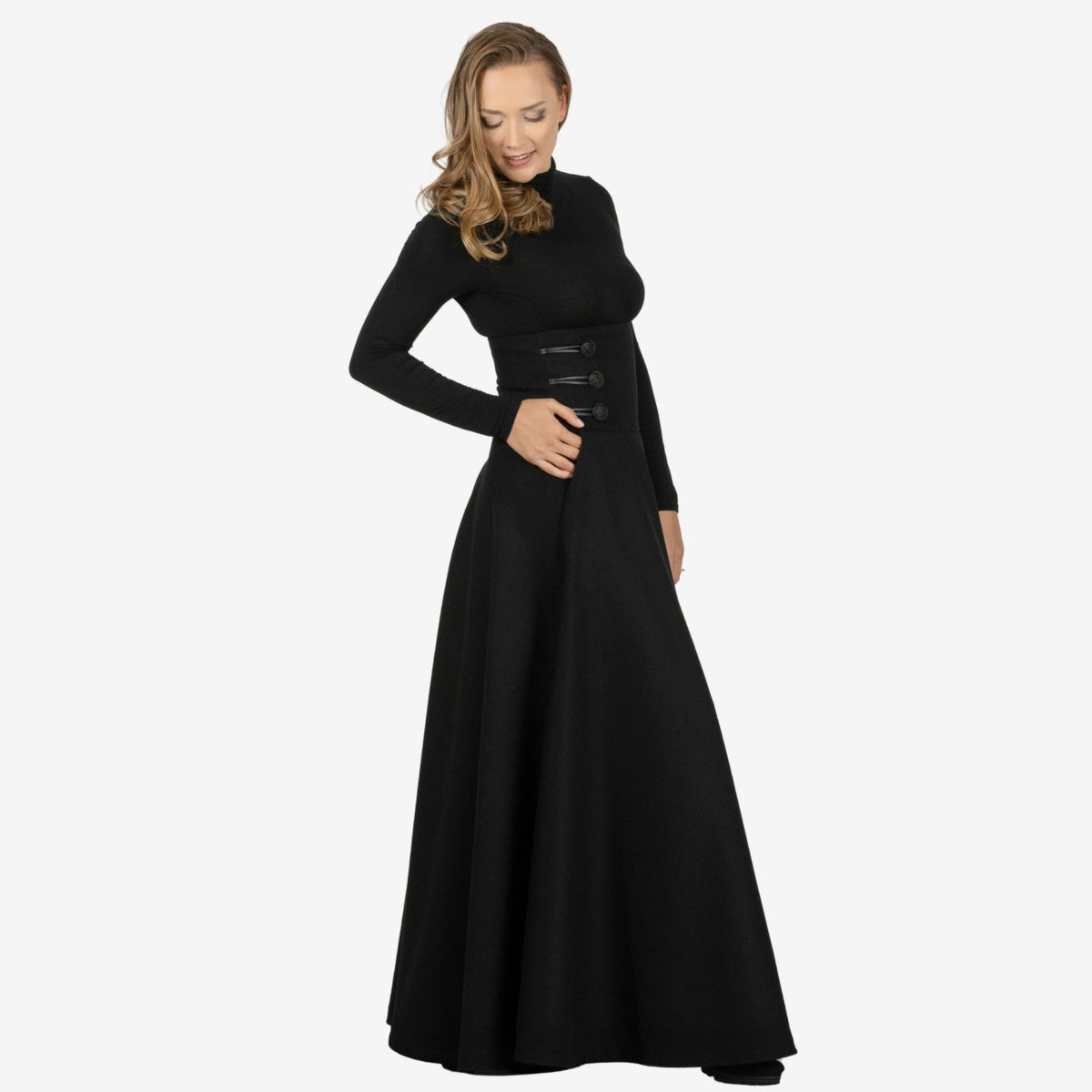 "Rose" Black Wool Maxi Skirt