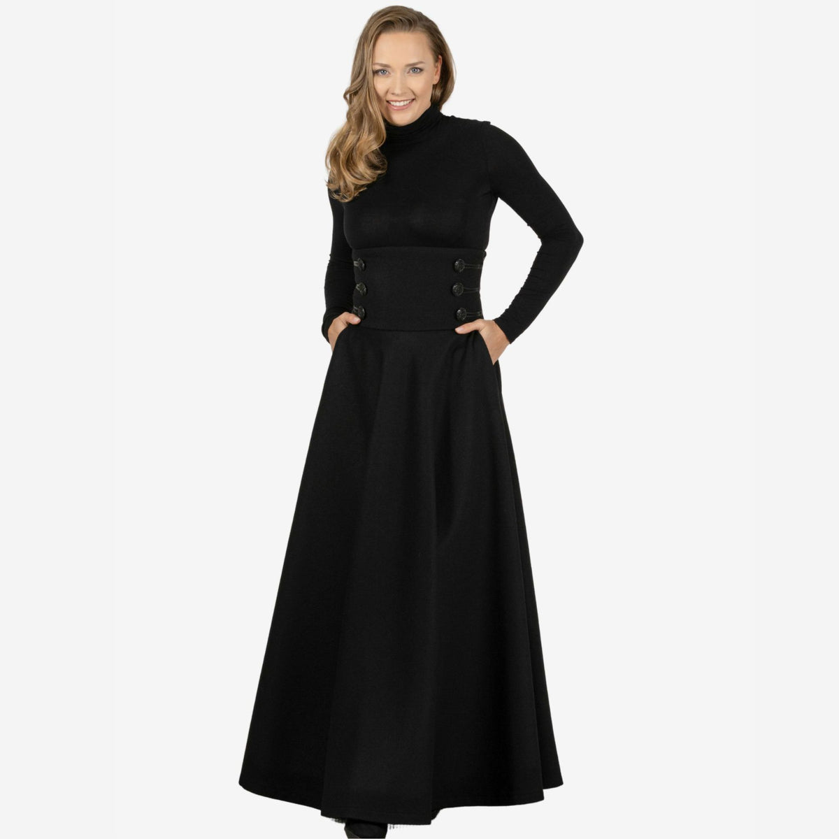 "Rose" Black Wool Maxi Skirt