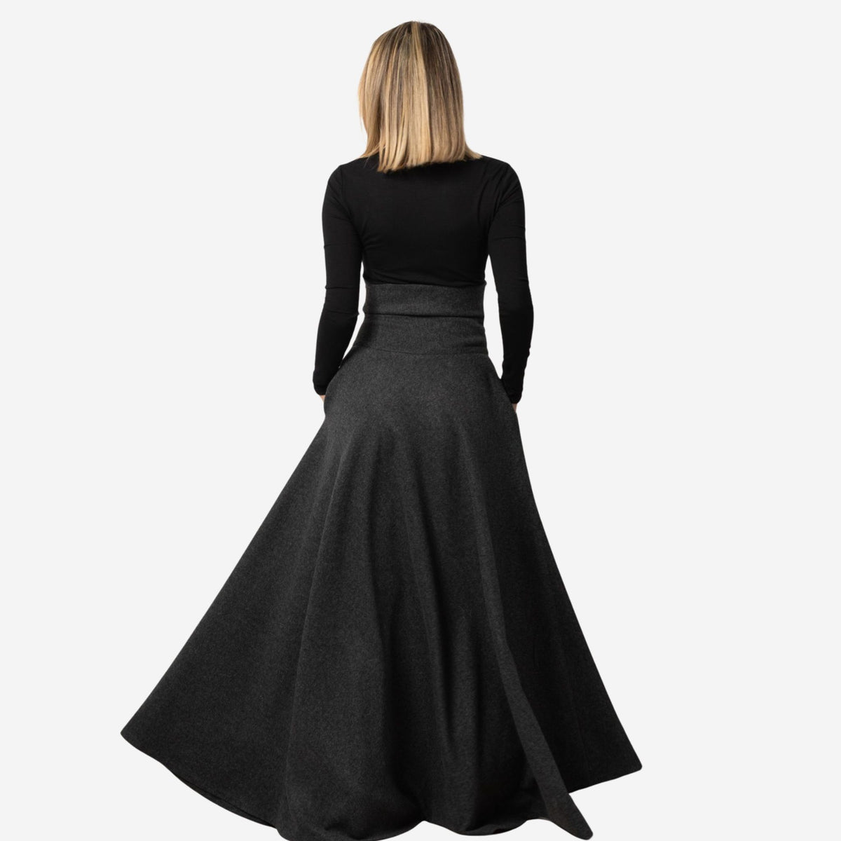 "Rose" Dark Gray Wool Maxi Skirt
