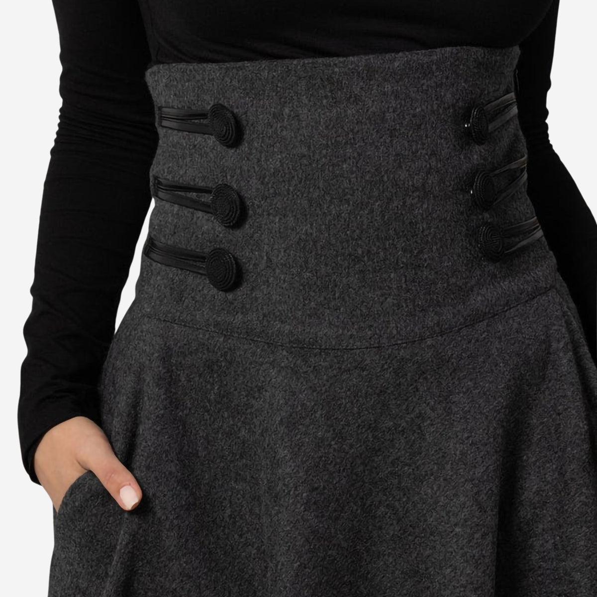 "Rose" Dark Gray Wool Maxi Skirt