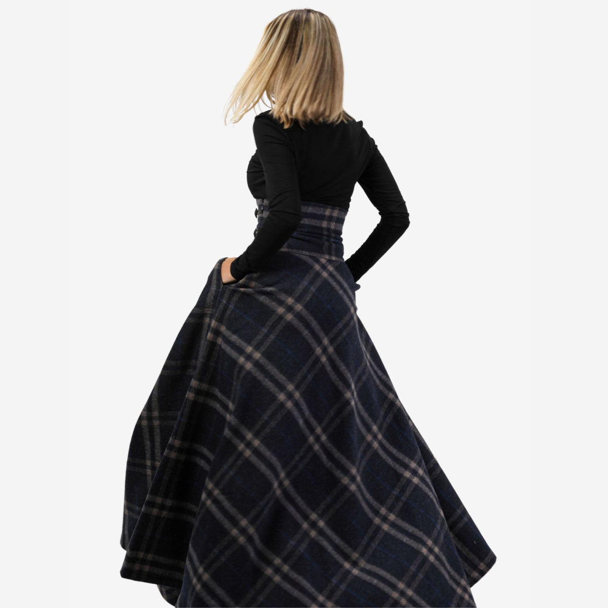 "Rose" Plaid Wool Maxi Skirt