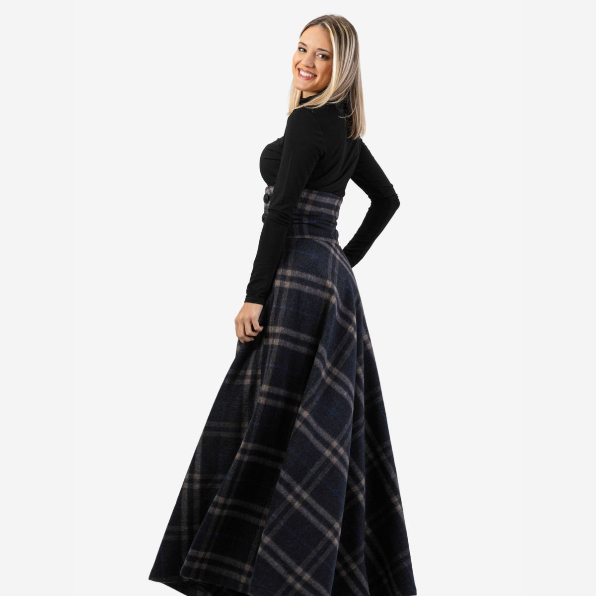 "Rose" Plaid Wool Maxi Skirt