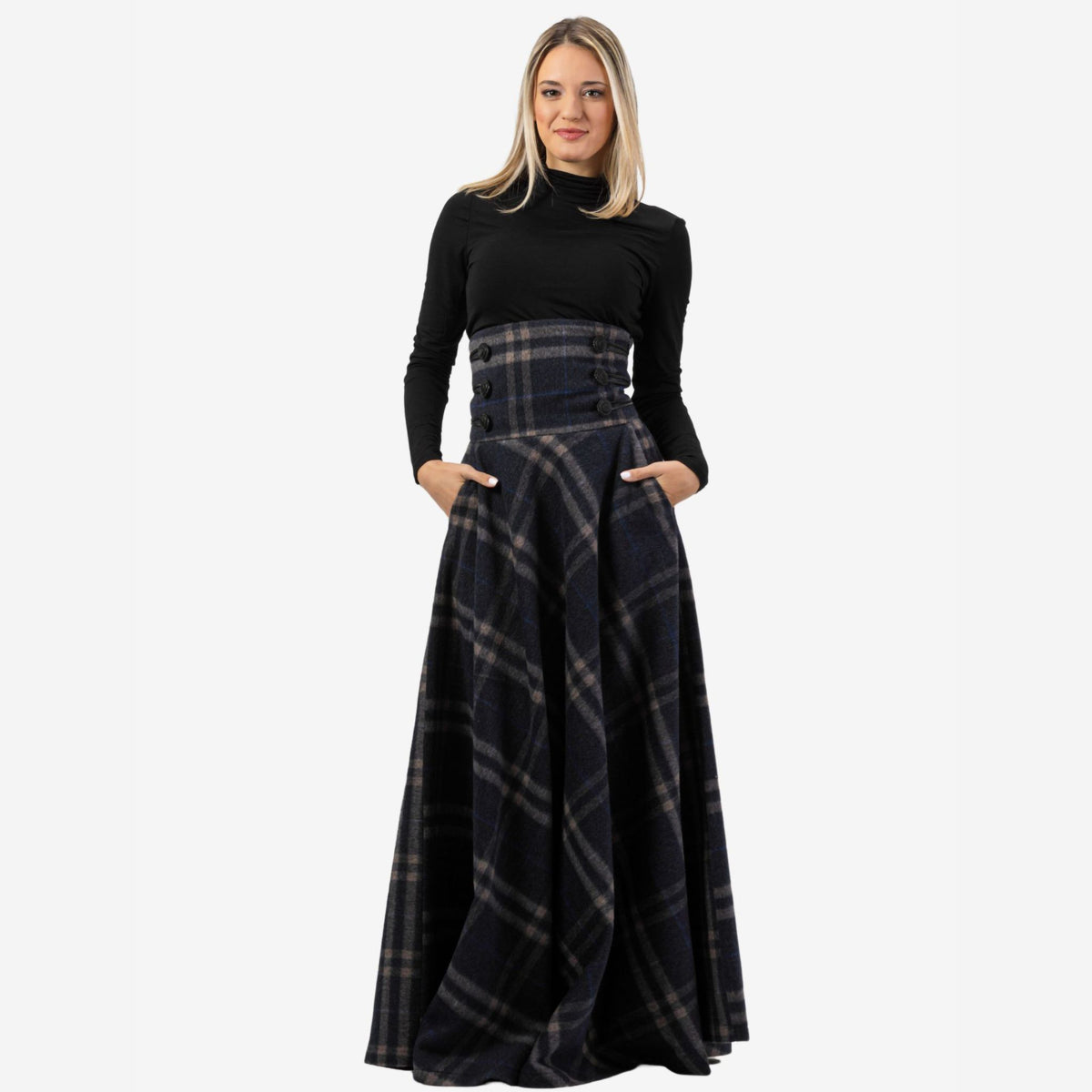 "Rose" Plaid Wool Maxi Skirt