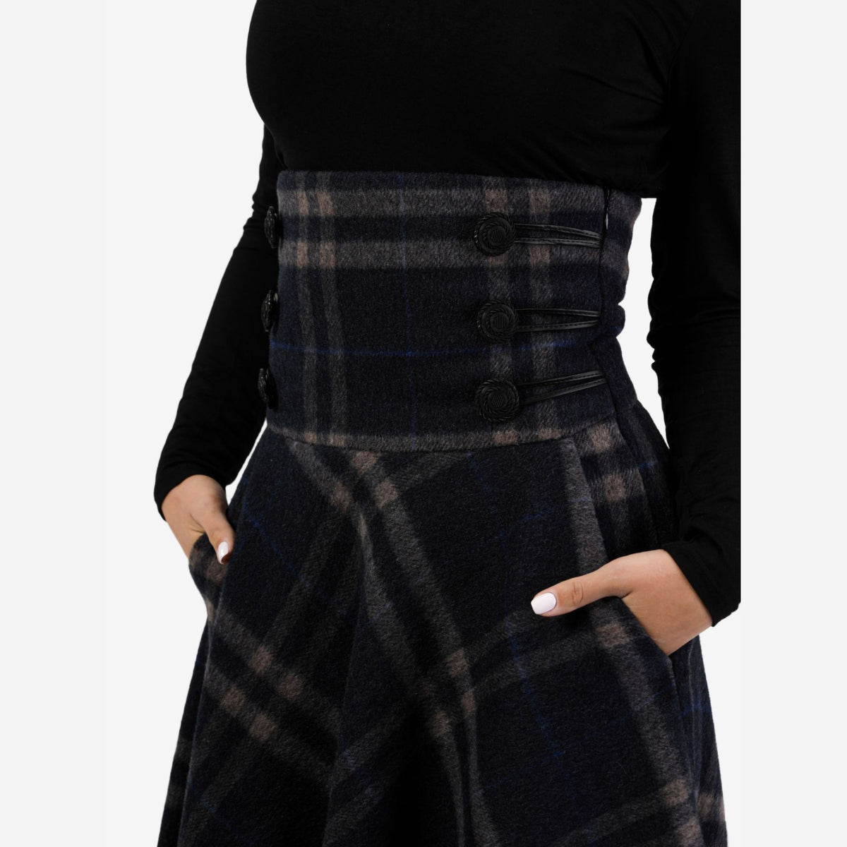 "Rose" Plaid Wool Maxi Skirt