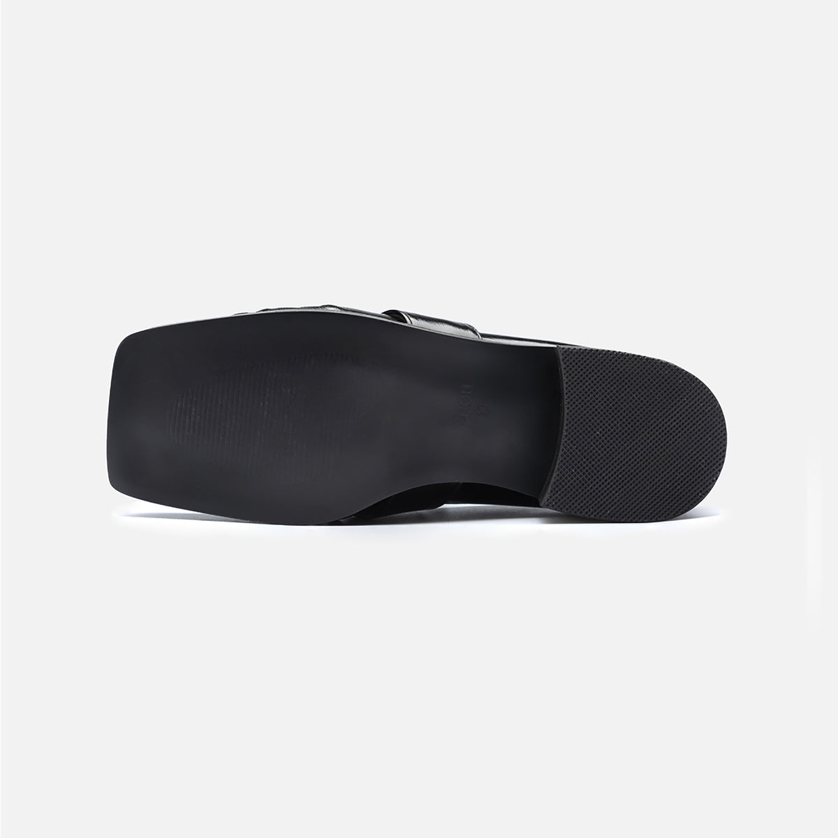Black Square Leather Loafers with Shirring