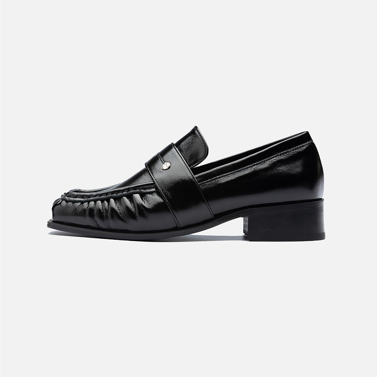 Black Square Leather Loafers with Shirring