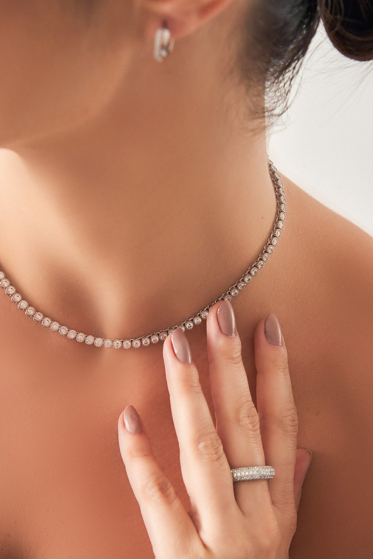 Silver Round Tennis Necklace with A7 Stones