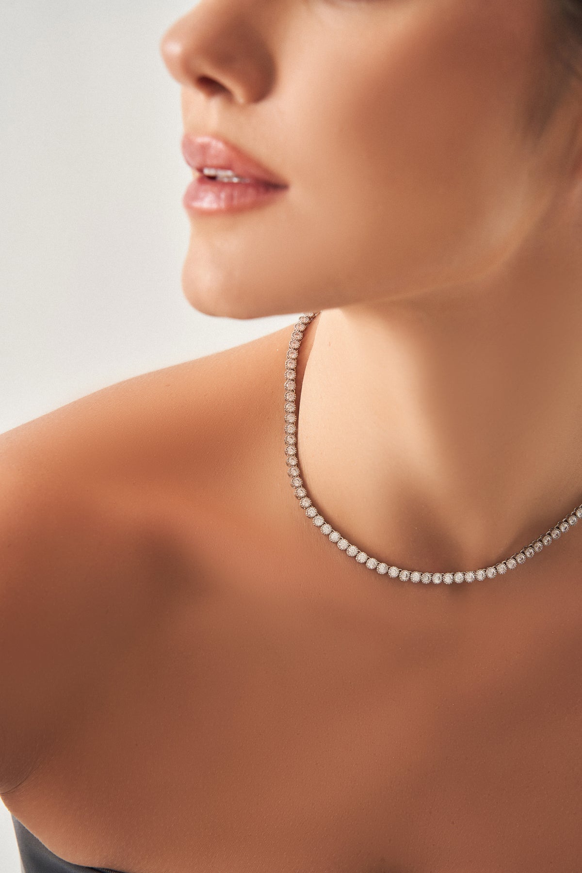 Silver Round Tennis Necklace with A7 Stones