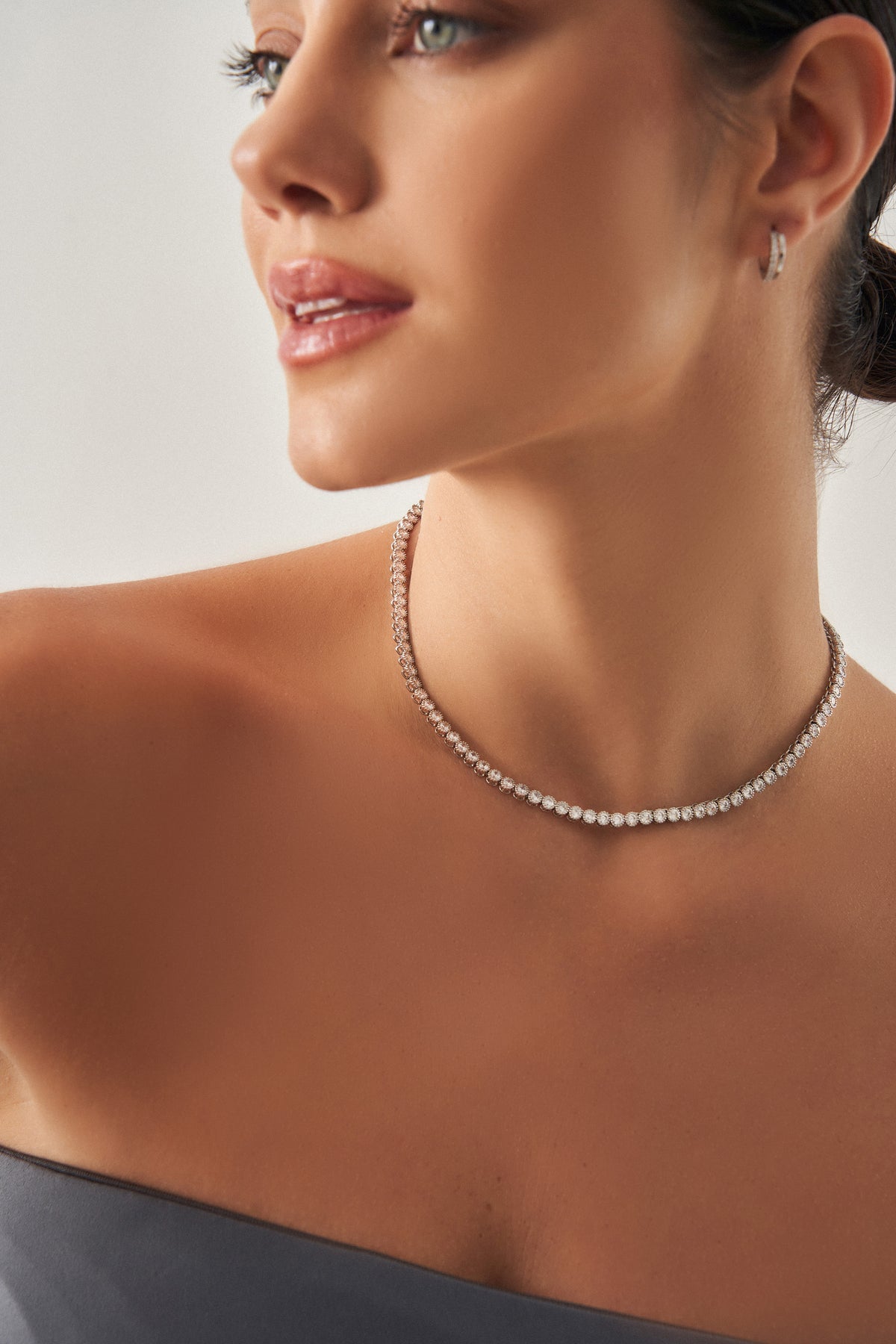 Silver Round Tennis Necklace with A7 Stones