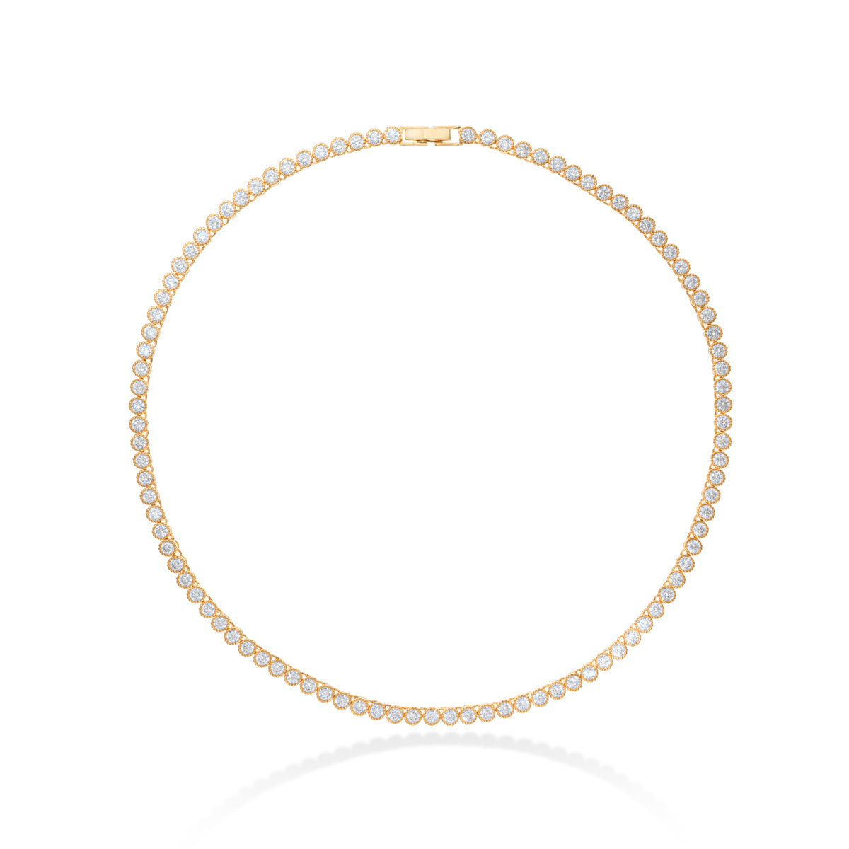 Gold Round Tennis Necklace with A7 Stones