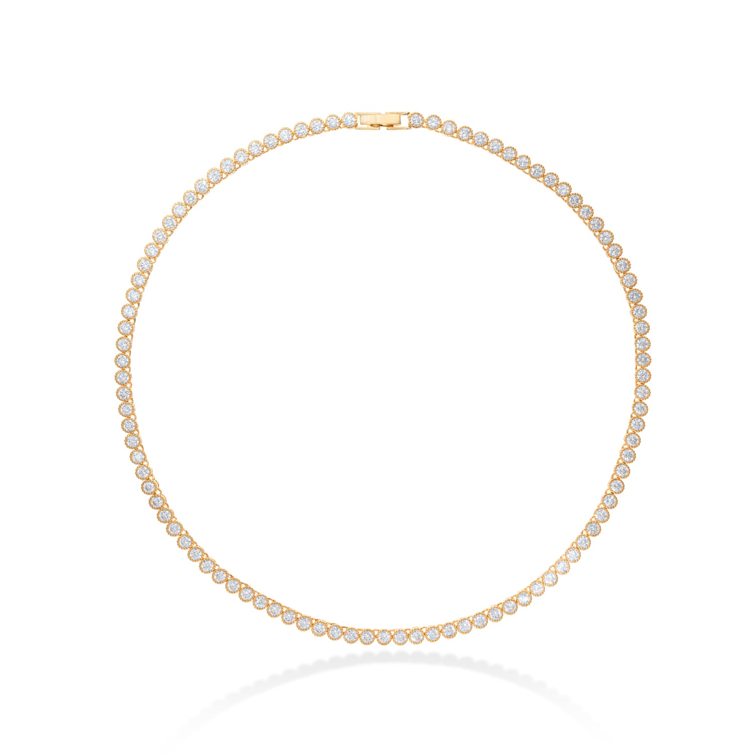 Gold Round Tennis Necklace with A7 Stones