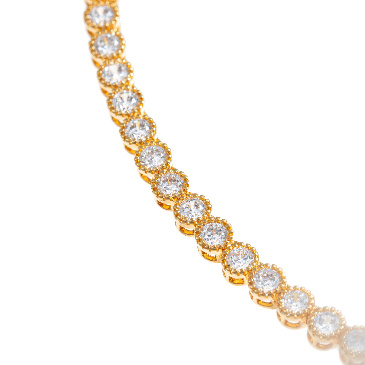 Gold Round Tennis Necklace with A7 Stones