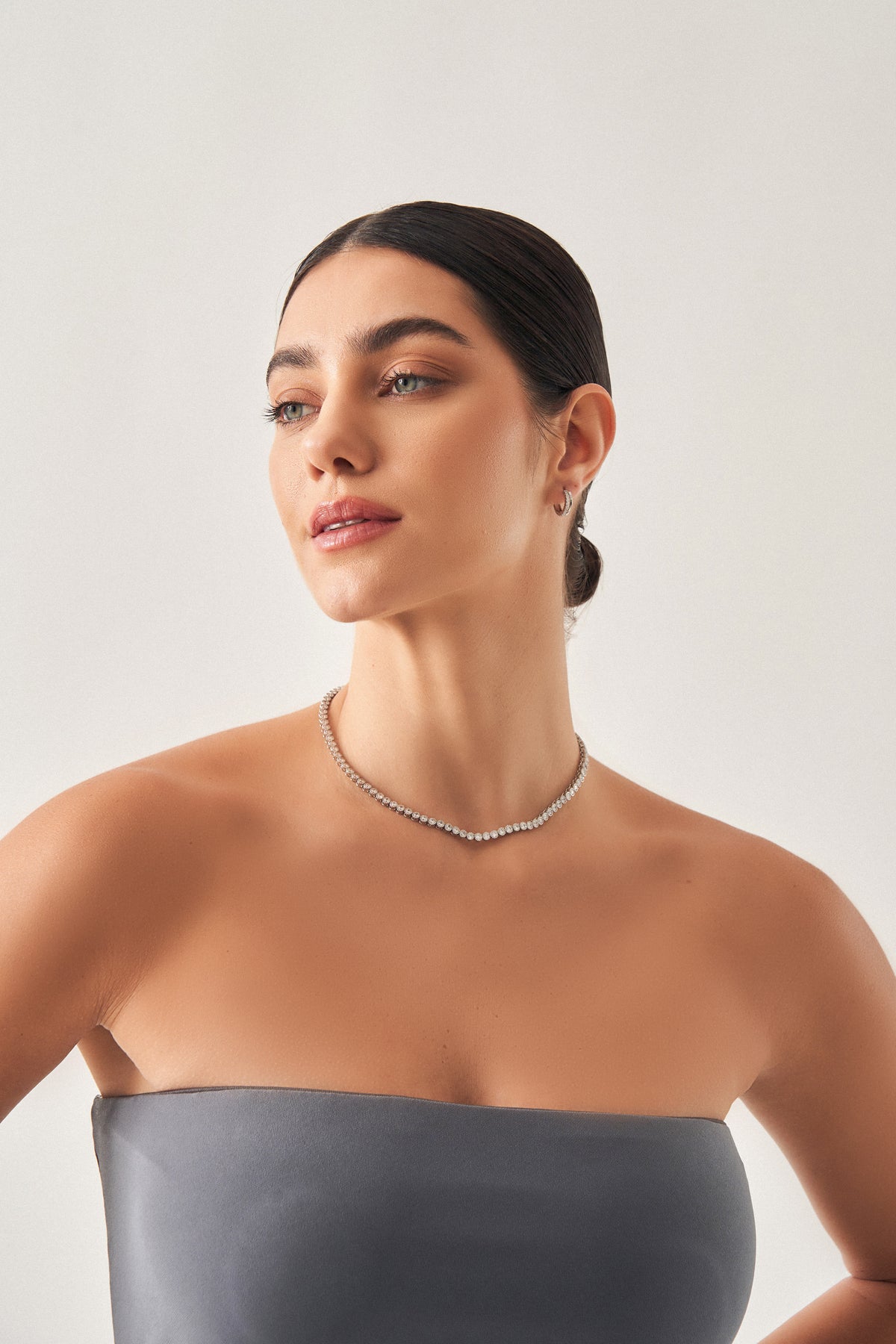 Silver Round Tennis Necklace with A7 Stones