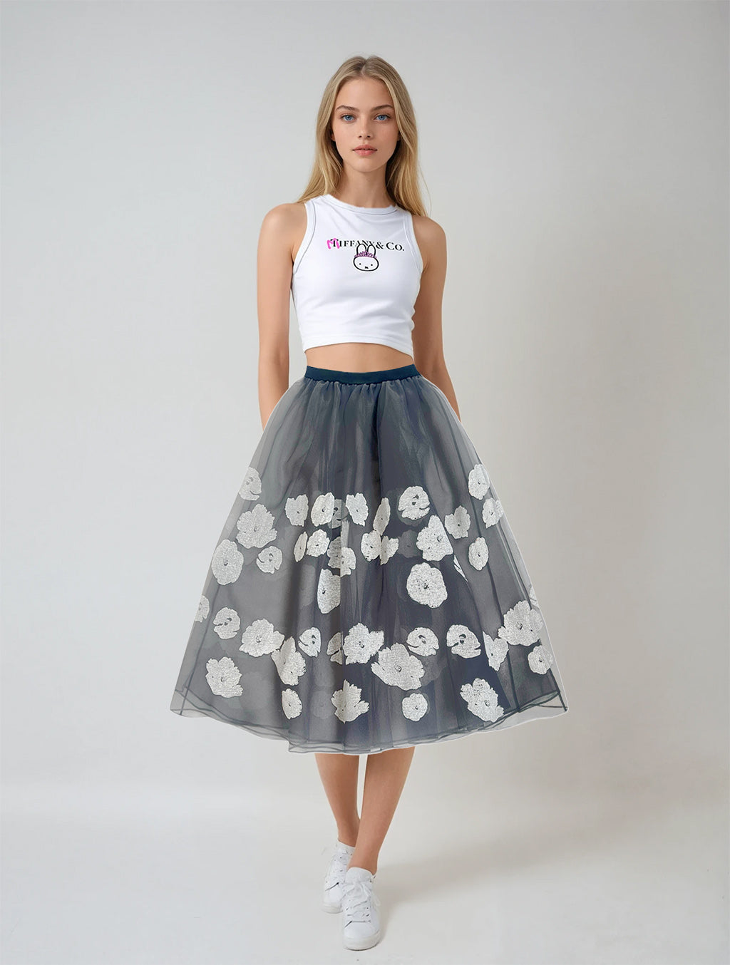 SIMEON FARRAR - Organza Skirt With Flowers , buy at DOORS NYC 